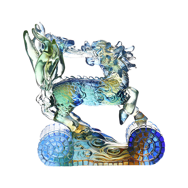Wisdom Kirin Ornamento in cristallo di vetro colorato blu ambra verde