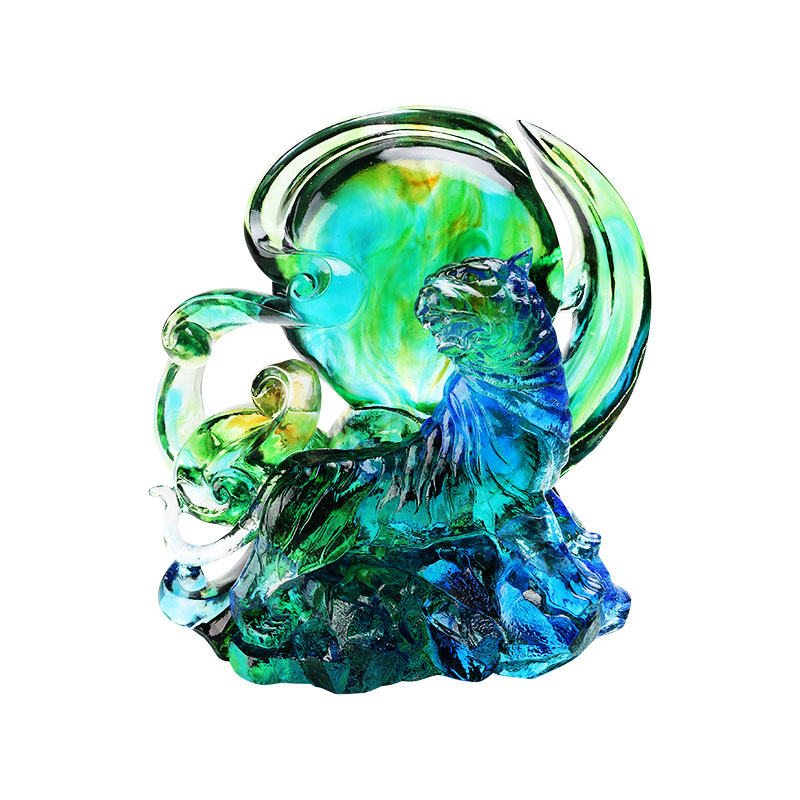 Ornamenti tigre in vetro cristallo trasparente blu-verde