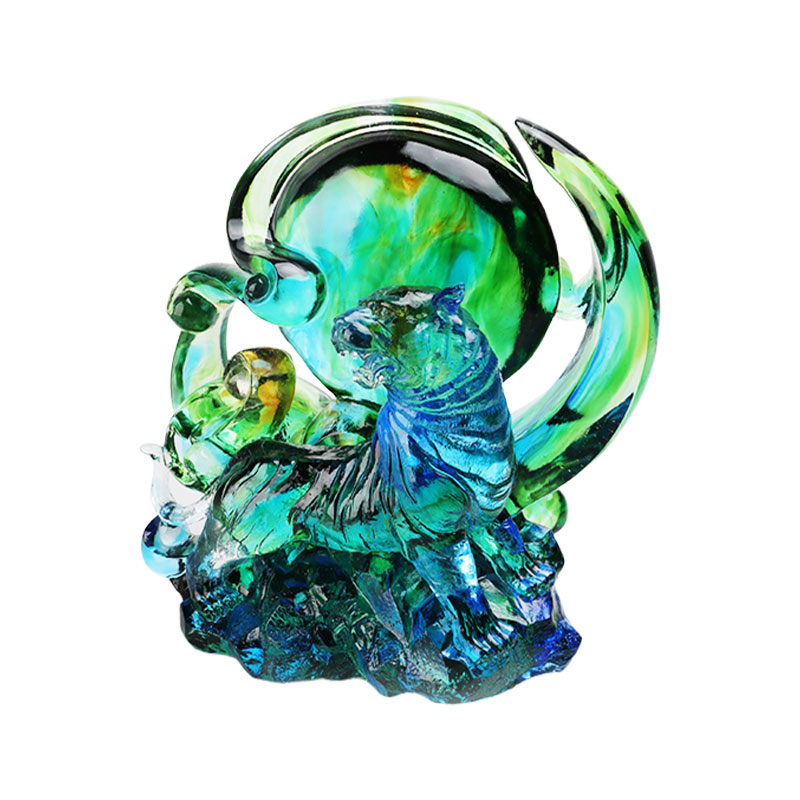 Ornamenti tigre in vetro cristallo trasparente blu-verde