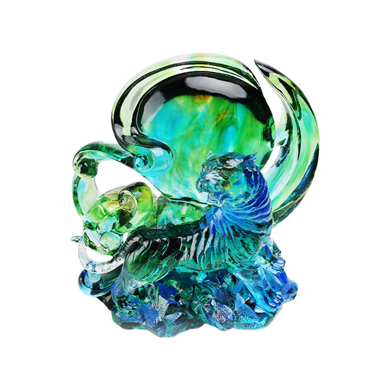 Ornamenti tigre in vetro cristallo trasparente blu-verde