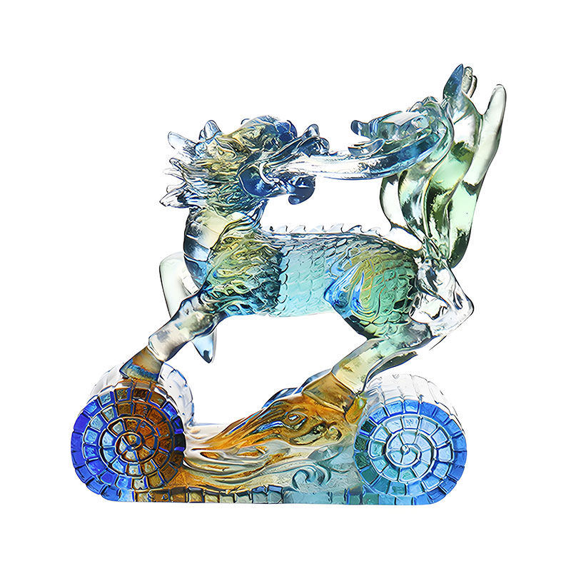 Wisdom Kirin Ornamento in cristallo di vetro colorato blu ambra verde