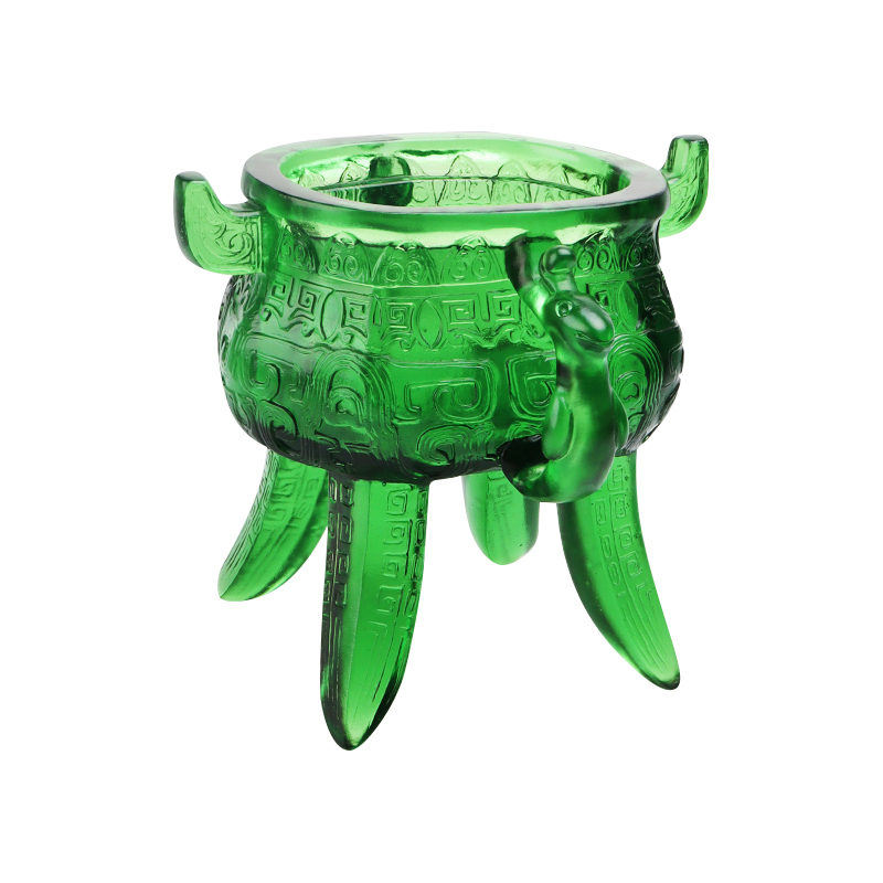 Treppiede in vetro cristallo verde smeraldo con manici a forma di orecchio