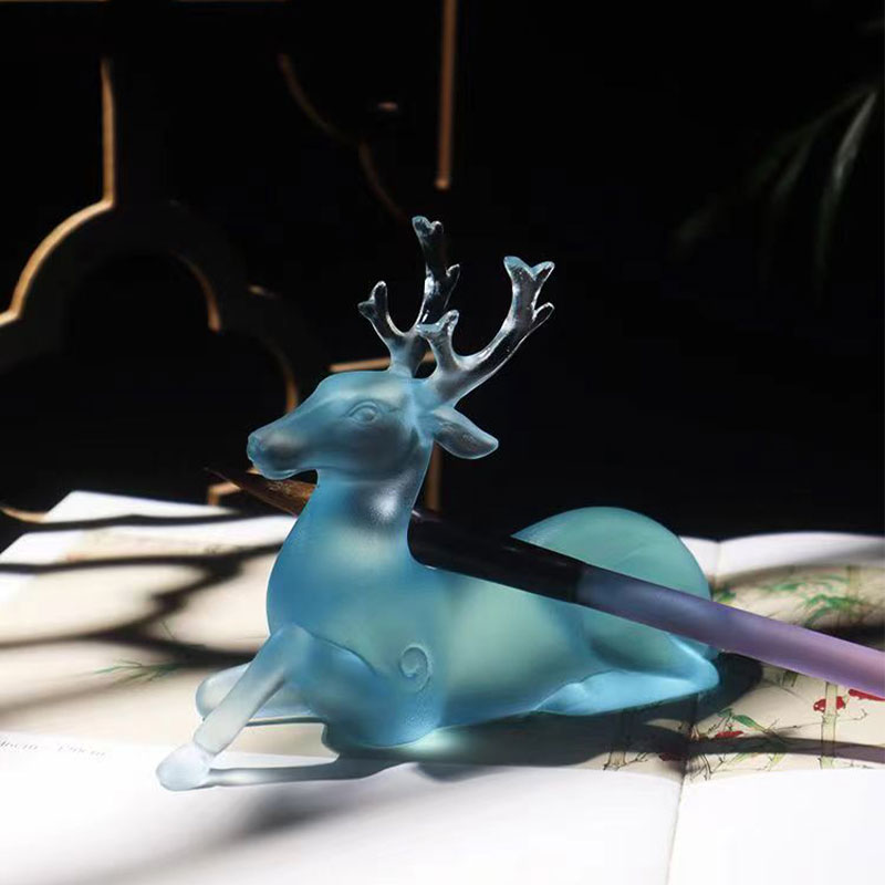 Porta scopino in vetro blu a forma di cervo
