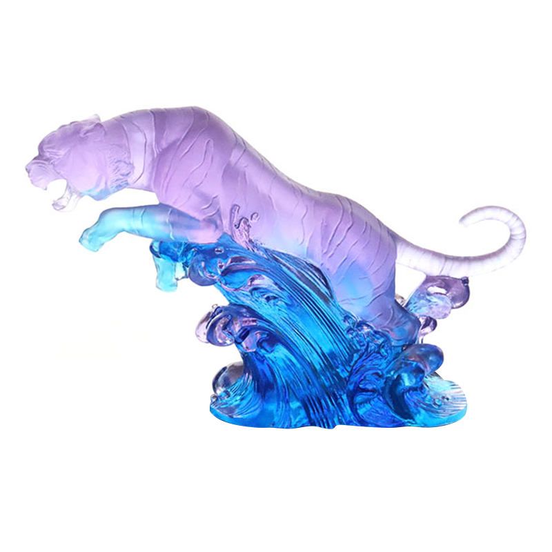 Ornamenti per scultura di tigre smaltata viola-blu sfumato
