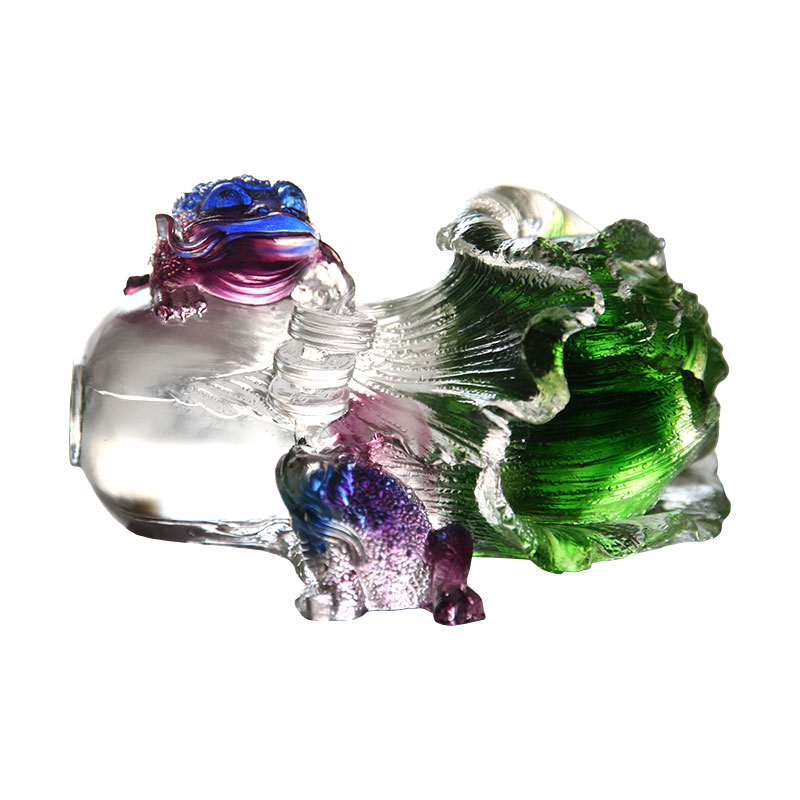 Ornamenti di scultura di rospo dorato in vetro cristallo