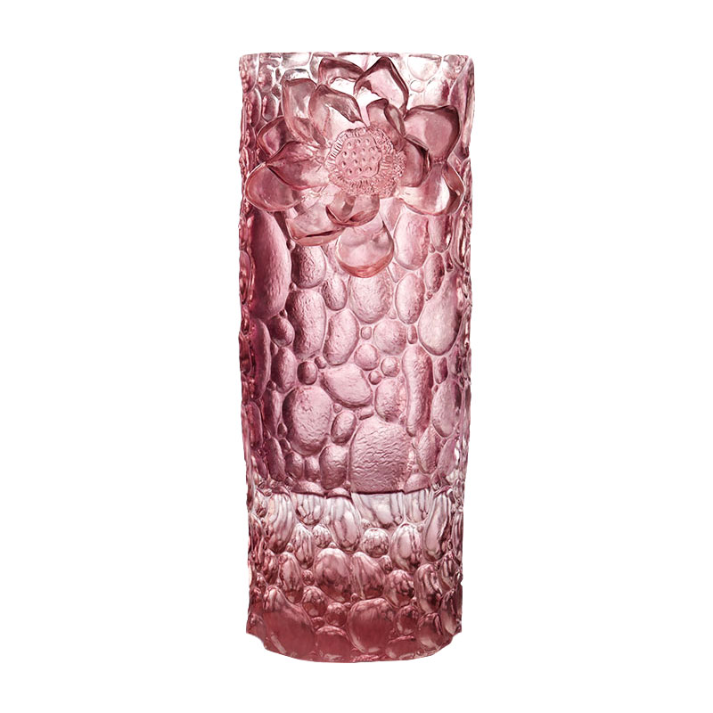 Vaso in vetro rosa viola con texture ciottoli