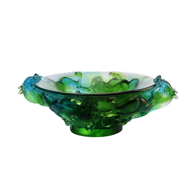 Piatto frutta in vetro verde trasparente