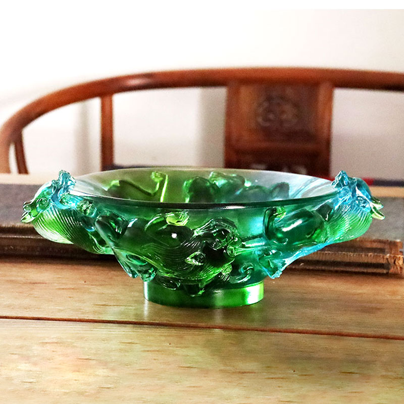 Piatto frutta in vetro verde trasparente