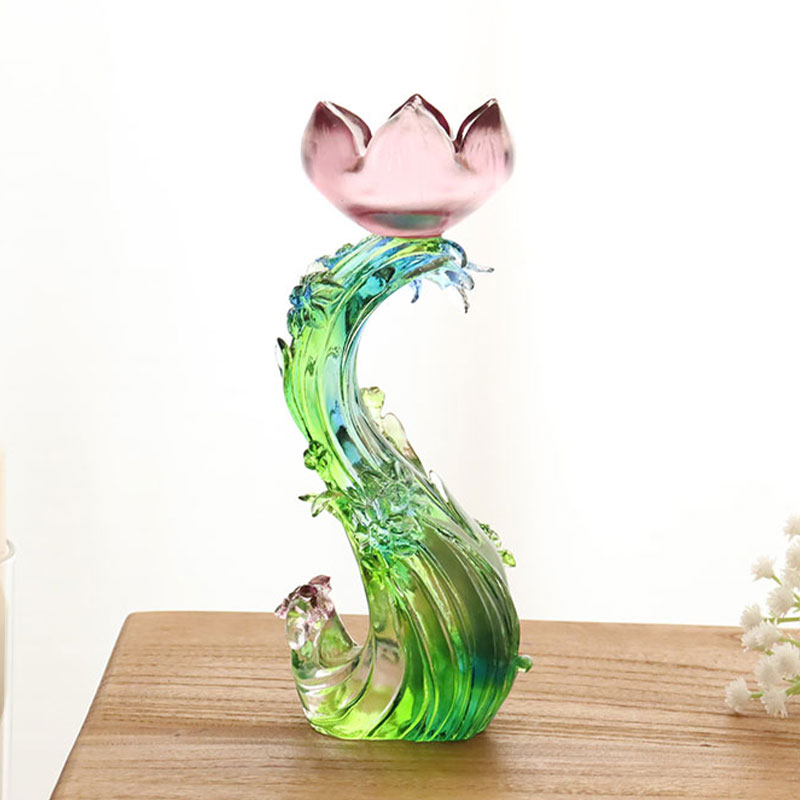 Candeliere a forma di loto in vetro cristallo