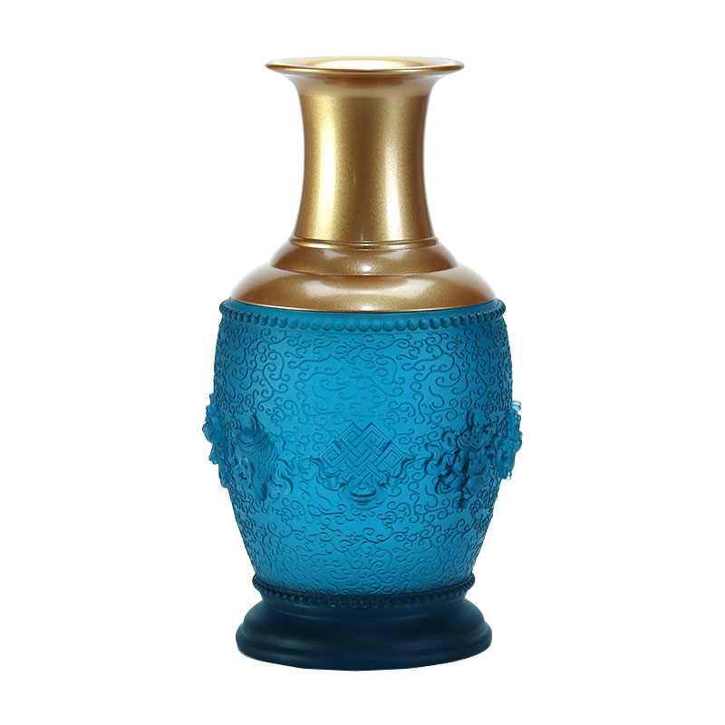 Offerte in vetro di cristallo dell'altare buddista con otto simboli di buon auspicio blu reale