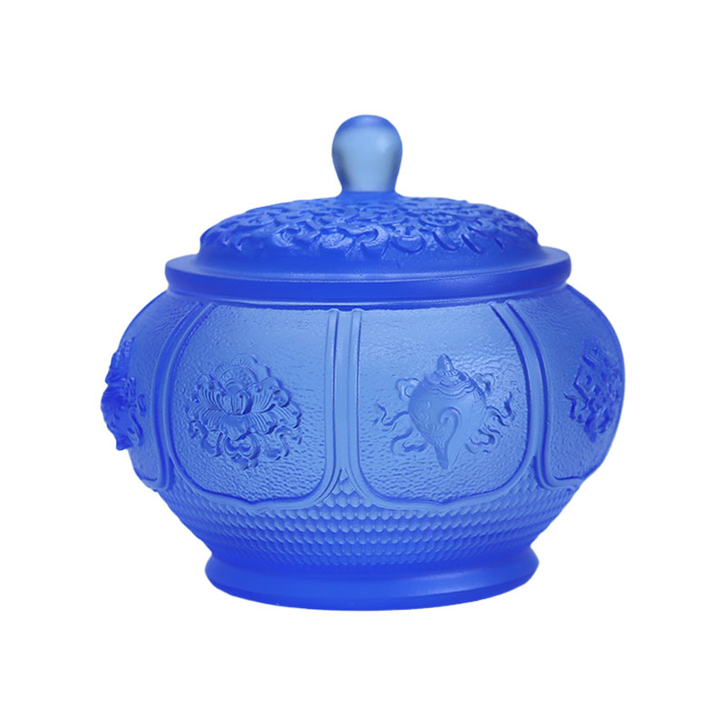 Set di offerte in vetro di cristallo per altare buddista della serie Eight Treasures Lotus