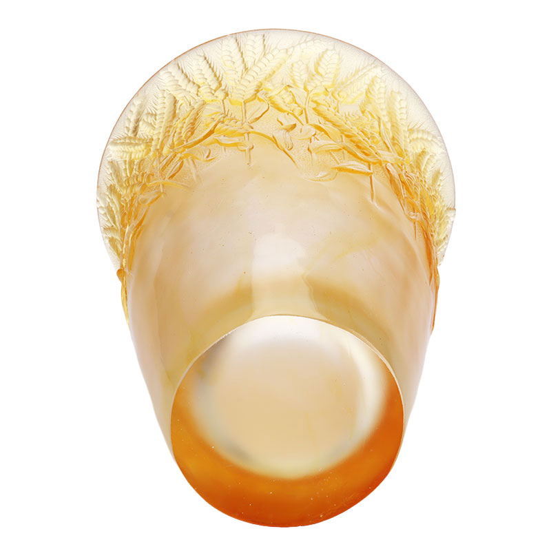 Vaso in vetro ambrato con spighe di grano in rilievo