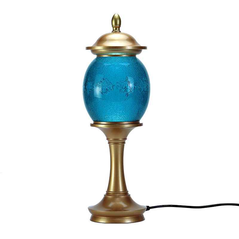 Offerte in vetro di cristallo dell'altare buddista con otto simboli di buon auspicio blu reale