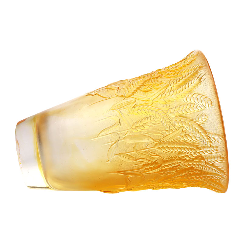 Vaso in vetro ambrato con spighe di grano in rilievo