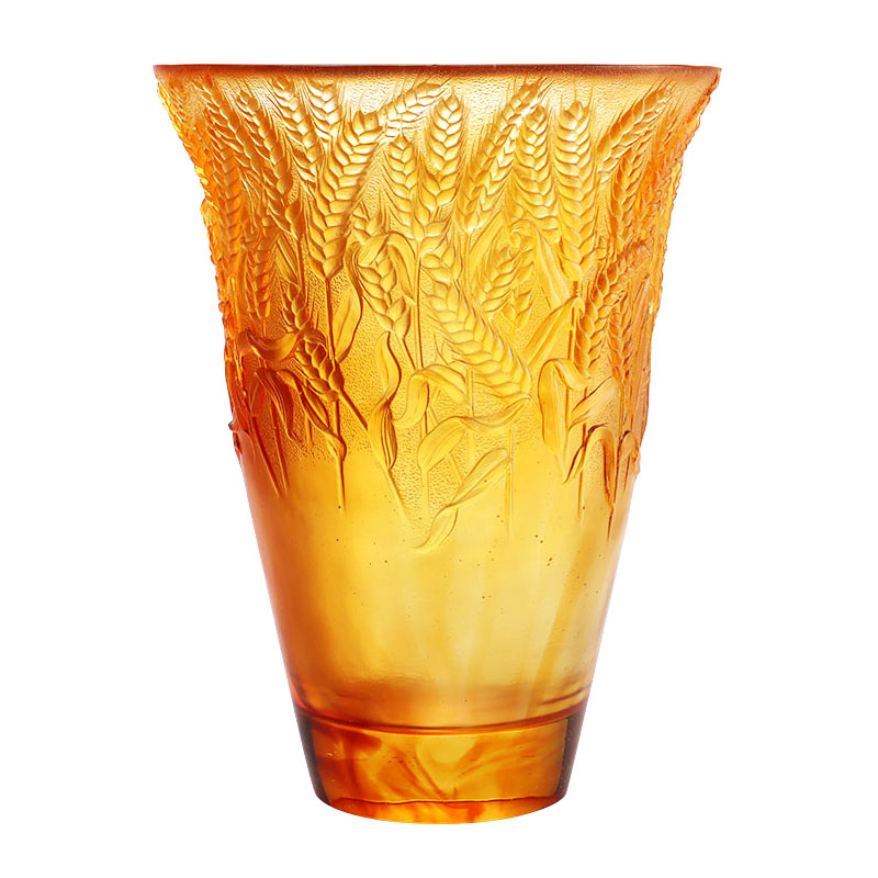 Vaso in vetro ambrato con spighe di grano in rilievo