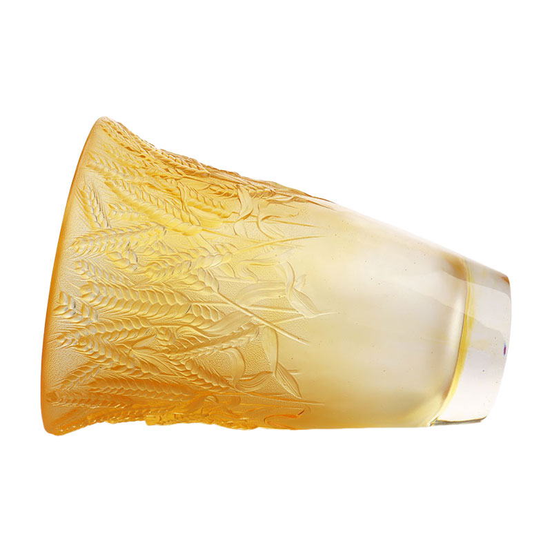 Vaso in vetro ambrato con spighe di grano in rilievo