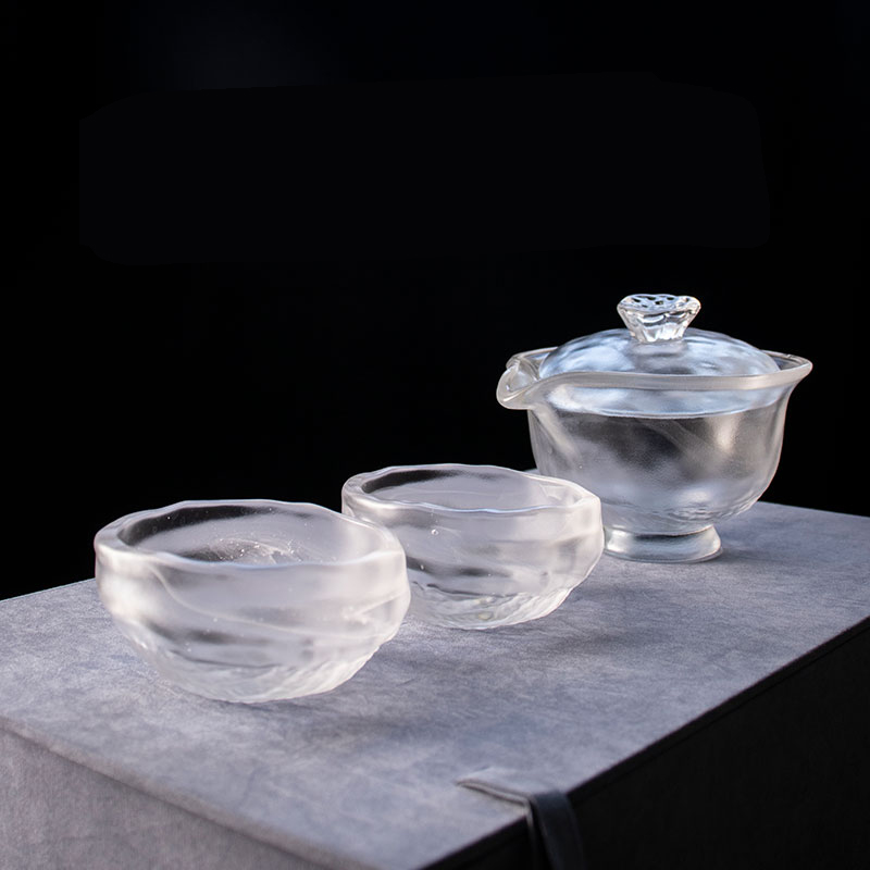 Set da tè in vetro trasparente con teiera, tazza da tè