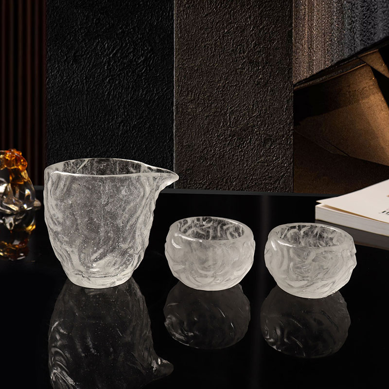 Set di tazze da tè in vetro trasparente con motivo a bolle per l'uso in riunioni in ufficio a casa