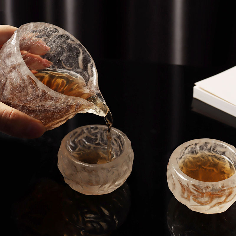 Set di tazze da tè in vetro trasparente con motivo a bolle per l'uso in riunioni in ufficio a casa