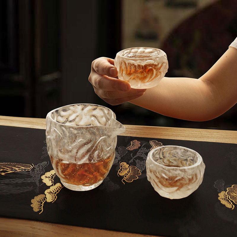 Set di tazze da tè in vetro trasparente con motivo a bolle per l'uso in riunioni in ufficio a casa