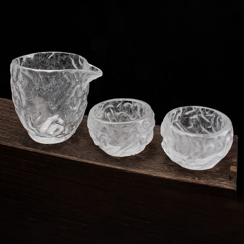 Set di tazze da tè in vetro trasparente con motivo a bolle per l'uso in riunioni in ufficio a casa