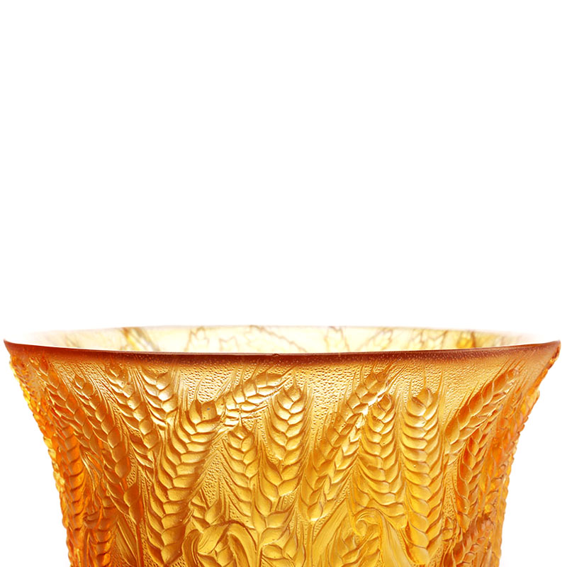 Vaso in vetro ambrato con spighe di grano in rilievo