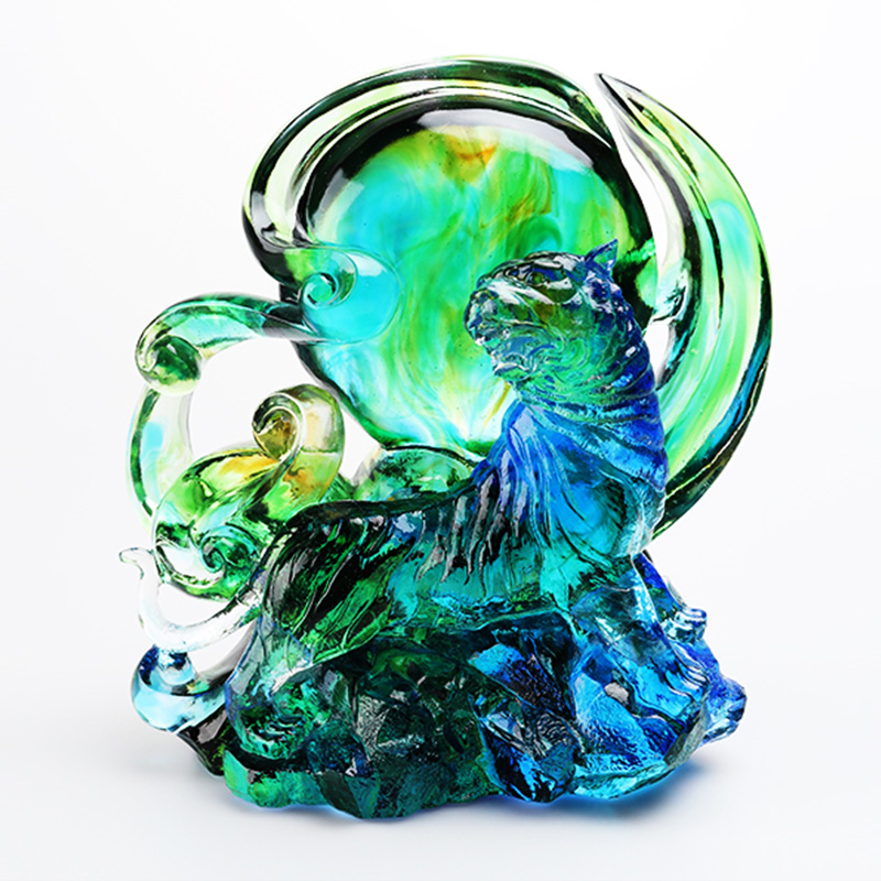 Ornamenti tigre in vetro cristallo trasparente blu-verde