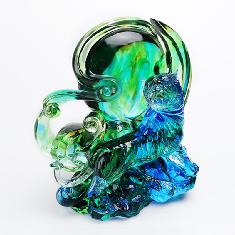 Ornamenti tigre in vetro cristallo trasparente blu-verde