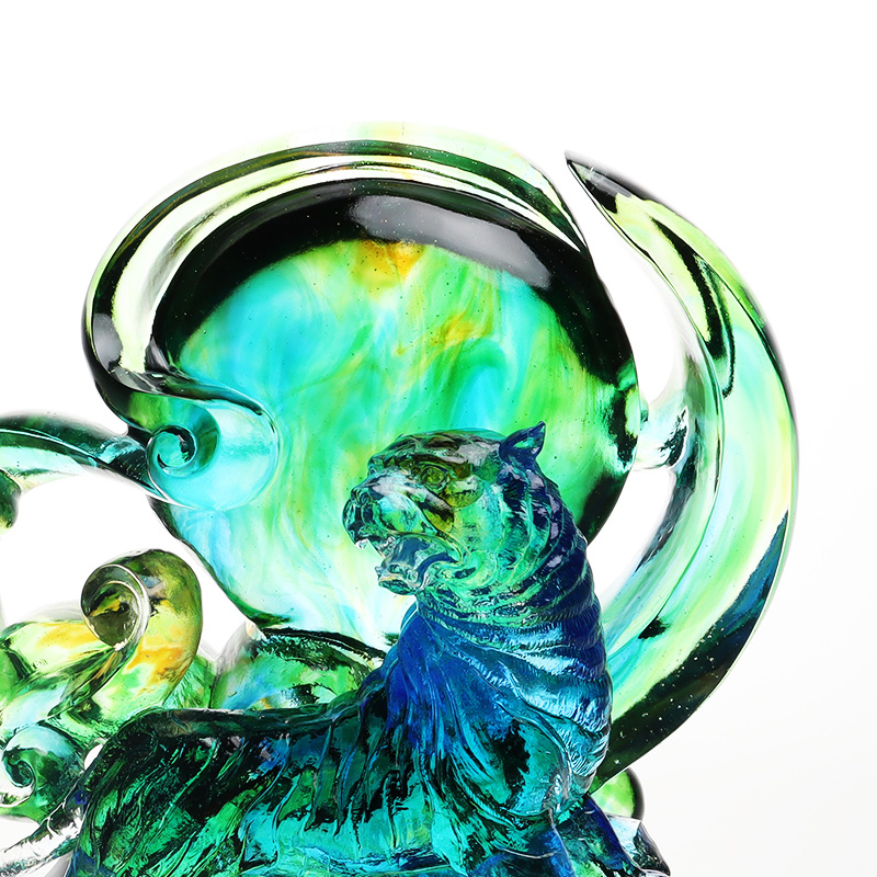 Ornamenti tigre in vetro cristallo trasparente blu-verde