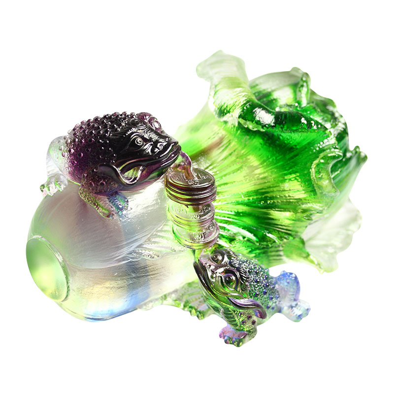 Ornamenti di scultura di rospo dorato in vetro cristallo